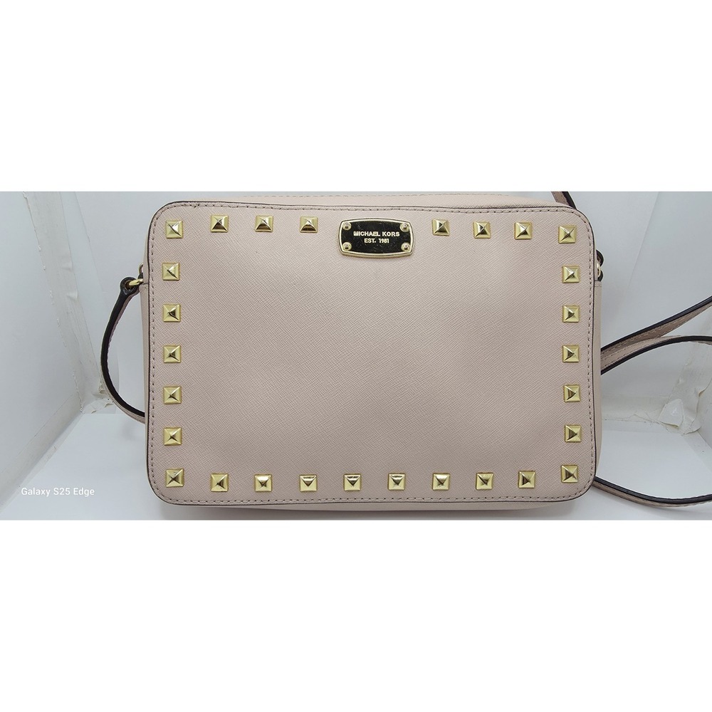 Michael Kors New Ballet Pink Leather Crossbody Gold Studded Bag